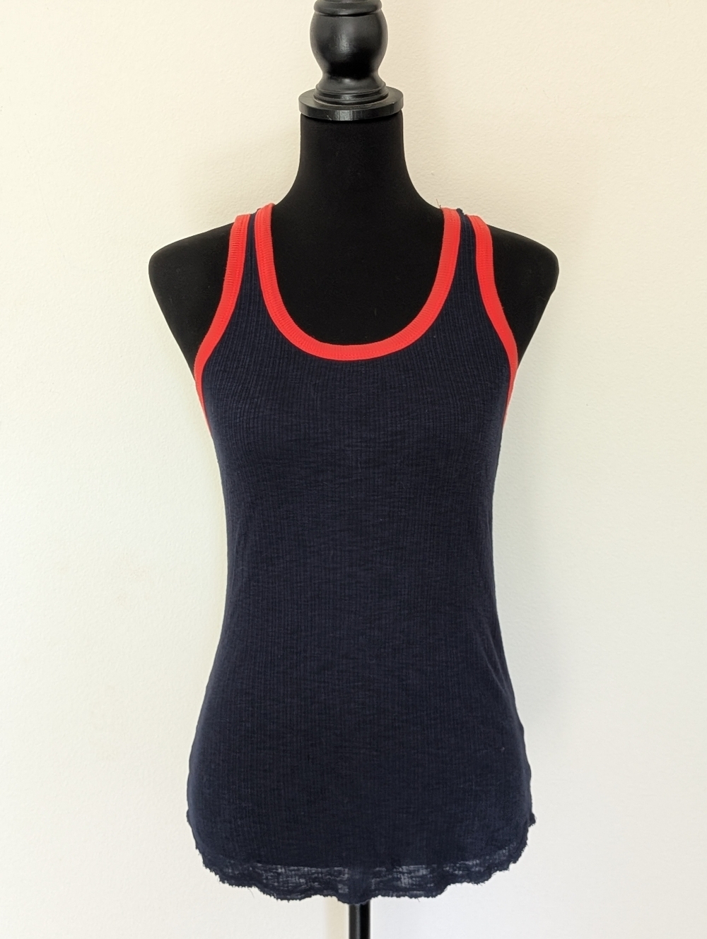 Sundry Navy Ribbed Tank with Red Trim